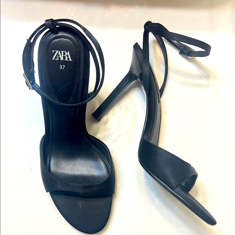 Zara Black Stiletto Heels with Ankle Strap